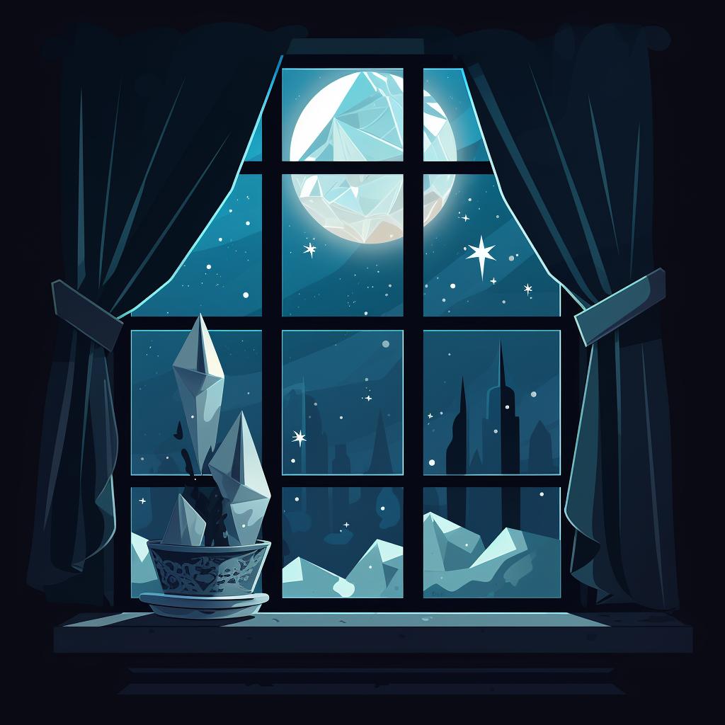 A crystal bathed in moonlight on a windowsill